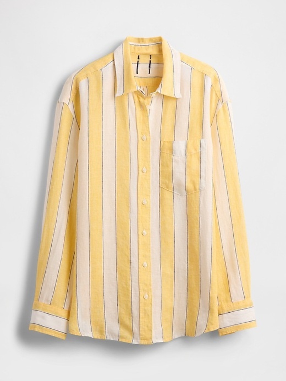 GAP Women’s Oversized Linen Yellow and White Stripe Button-Down Shirt